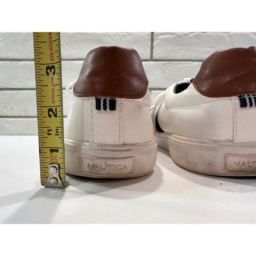 Nautica Garrison Men Size 12‎ White Brown Blue Stripe Casual Sneakers Shoes